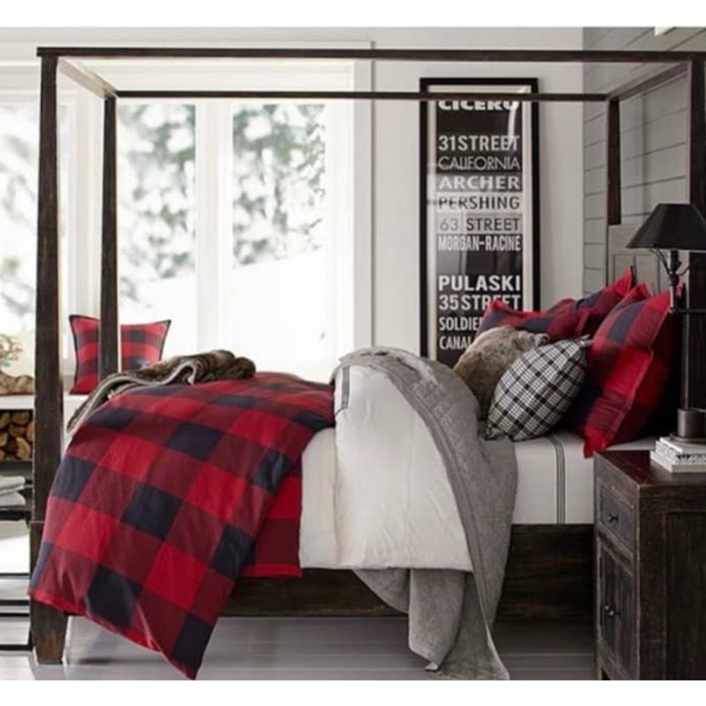 Pottery Barn Bryce Buffalo Check Red/black Bed Set + 4 Euro Pillow Shams KING